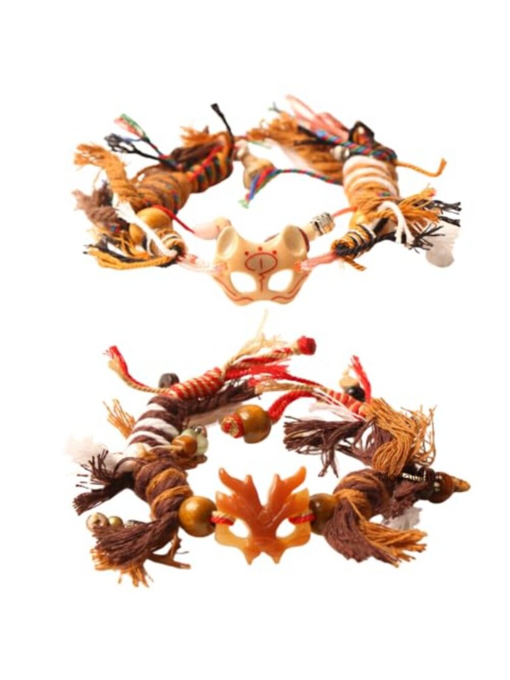 2PCS Vintage Fox Mask Beaded Bracelet Braided Rope Design